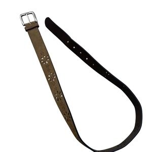 brown suede genuine leather belt flower cutout ~ cute 90s y2k style